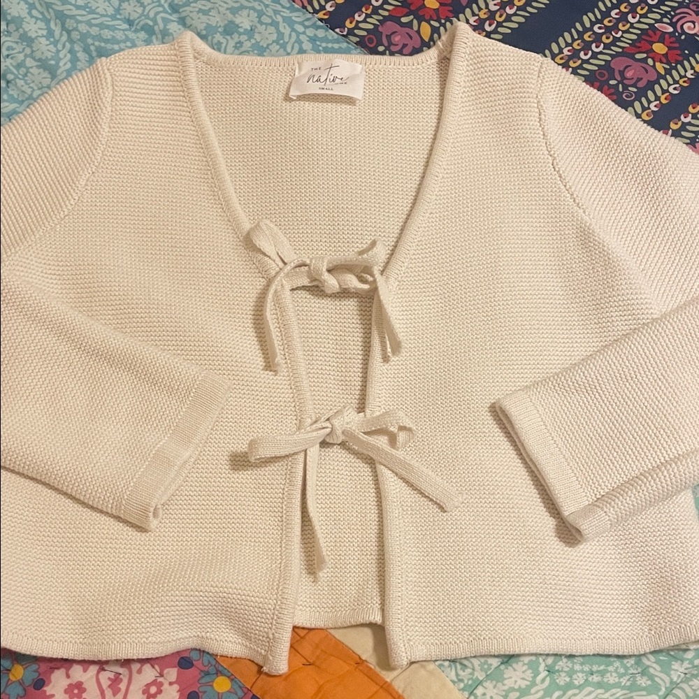 100% cotton Knit Cardigan with Tie Front